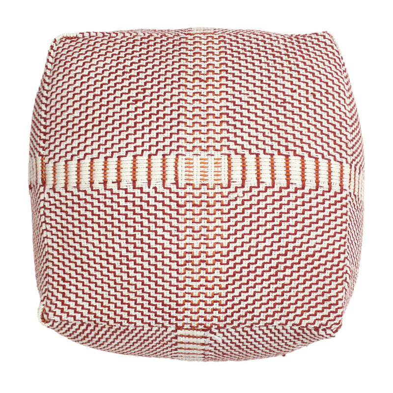 Letitia Outdoor Boho Water Resistant 26" Rectangular Ottoman Pouf, Red and Orange