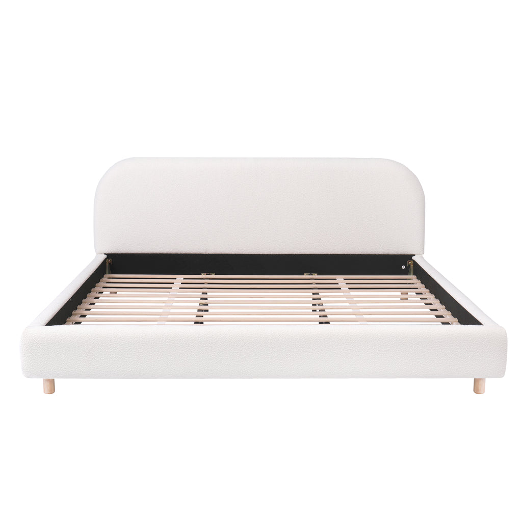 Christopher Knight Home Luxury Boucle Upholstered Queen Bed Frame with Headboard & Wooden Slats