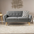 Mid-Century Modern Loveseat with Button-Tufted Waffle Stitch & Tapered Wood Legs – Compact Small-Space Sofa
