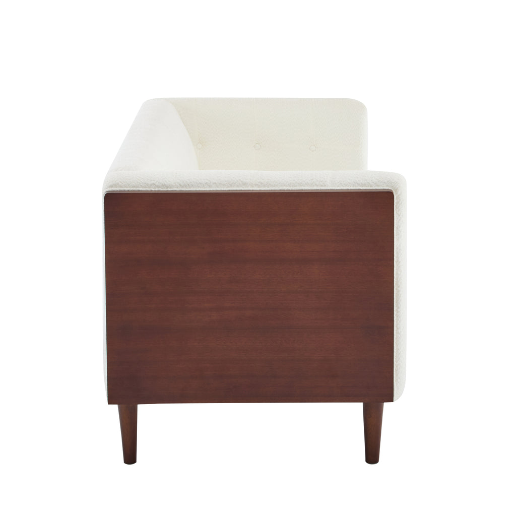 Christopher Knight Home Mid-Century Modern 3-Seater Sofa with Button-Tufted Waffle Stitch & Solid Wood Frame