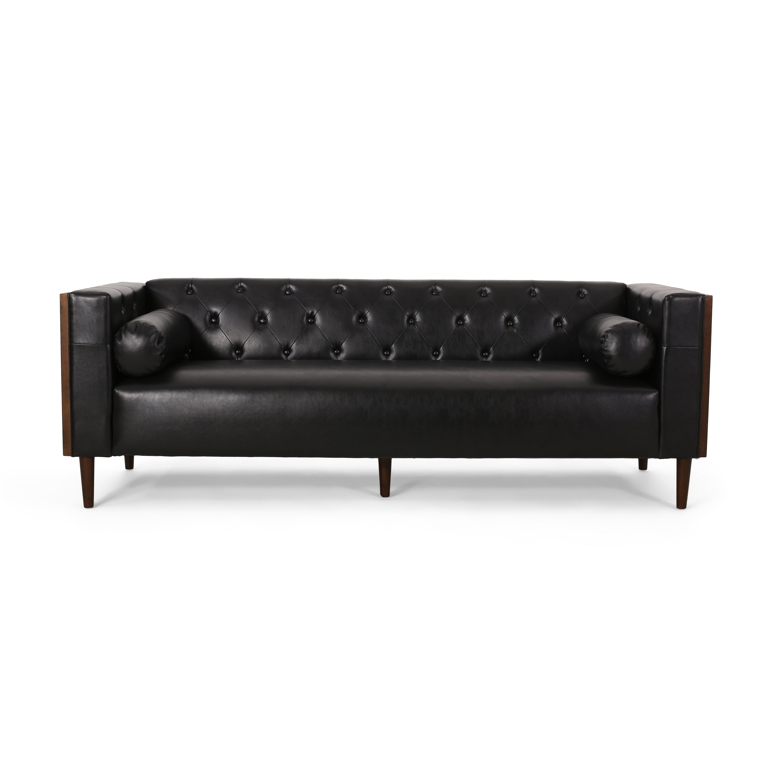 Contemporary Sofa with Diamond Tufting & Wood-Like Accents – Deep Seating Modern Upholstered Couch