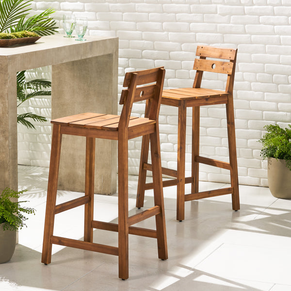 GDFStudio Ismay Outdoor Acacia Wood 30 Inch Barstools (Set of 2), Teak
