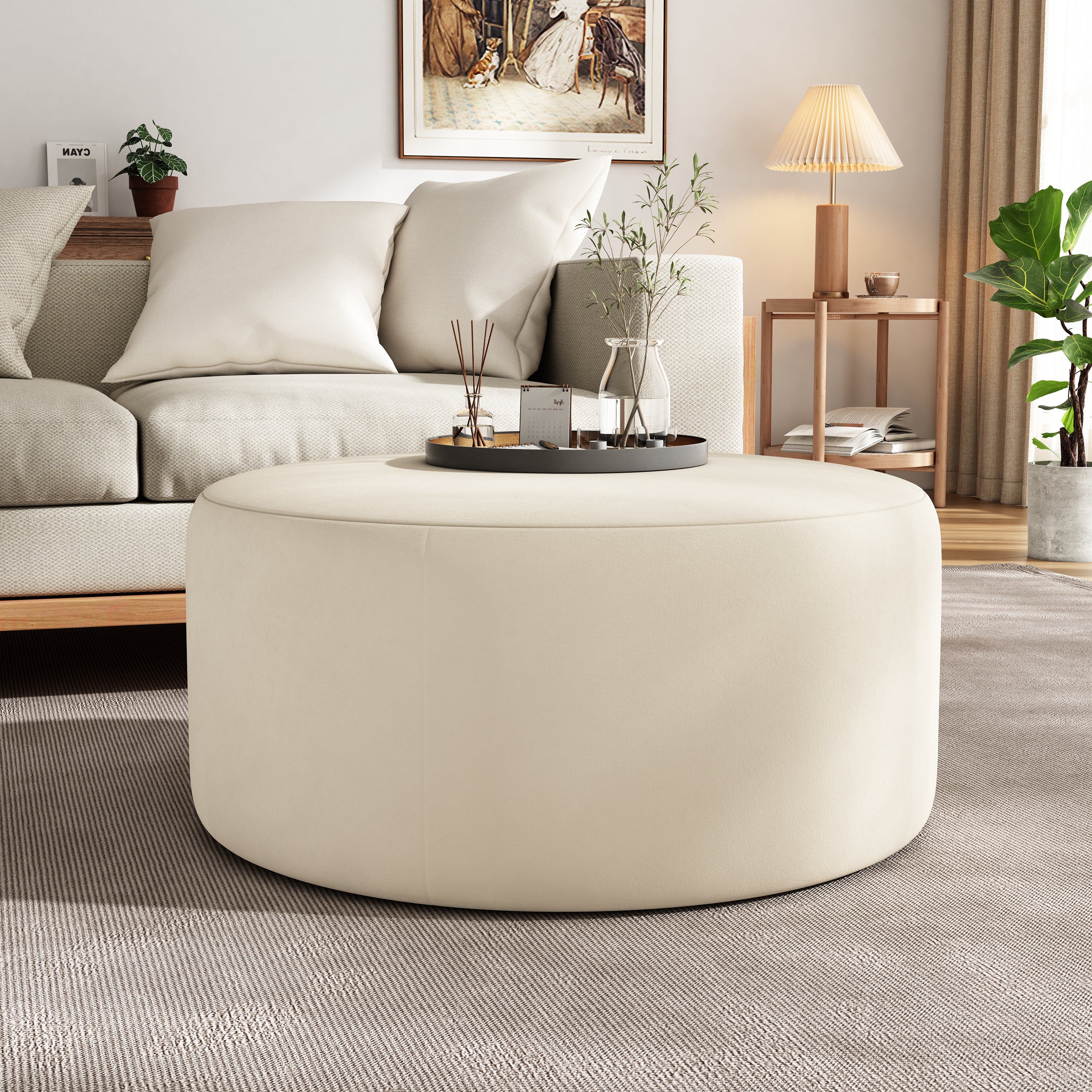 Christopher Knight Home Modern Round Velvet Ottoman – Living Room Footrest & Side Table