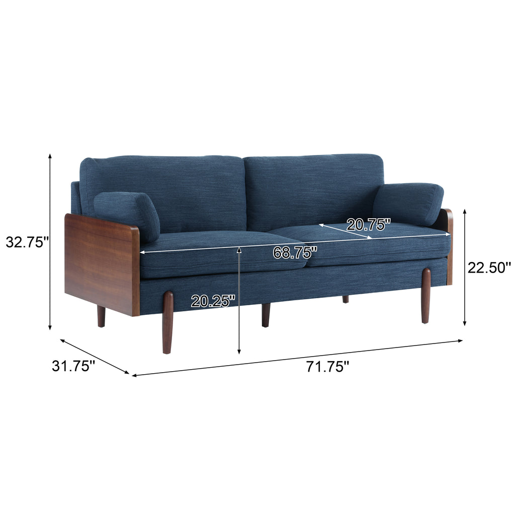 Mid-Century Modern Sofa 71.75" with Wood Sides & Slim Track Arms – Plush Living Room Couch