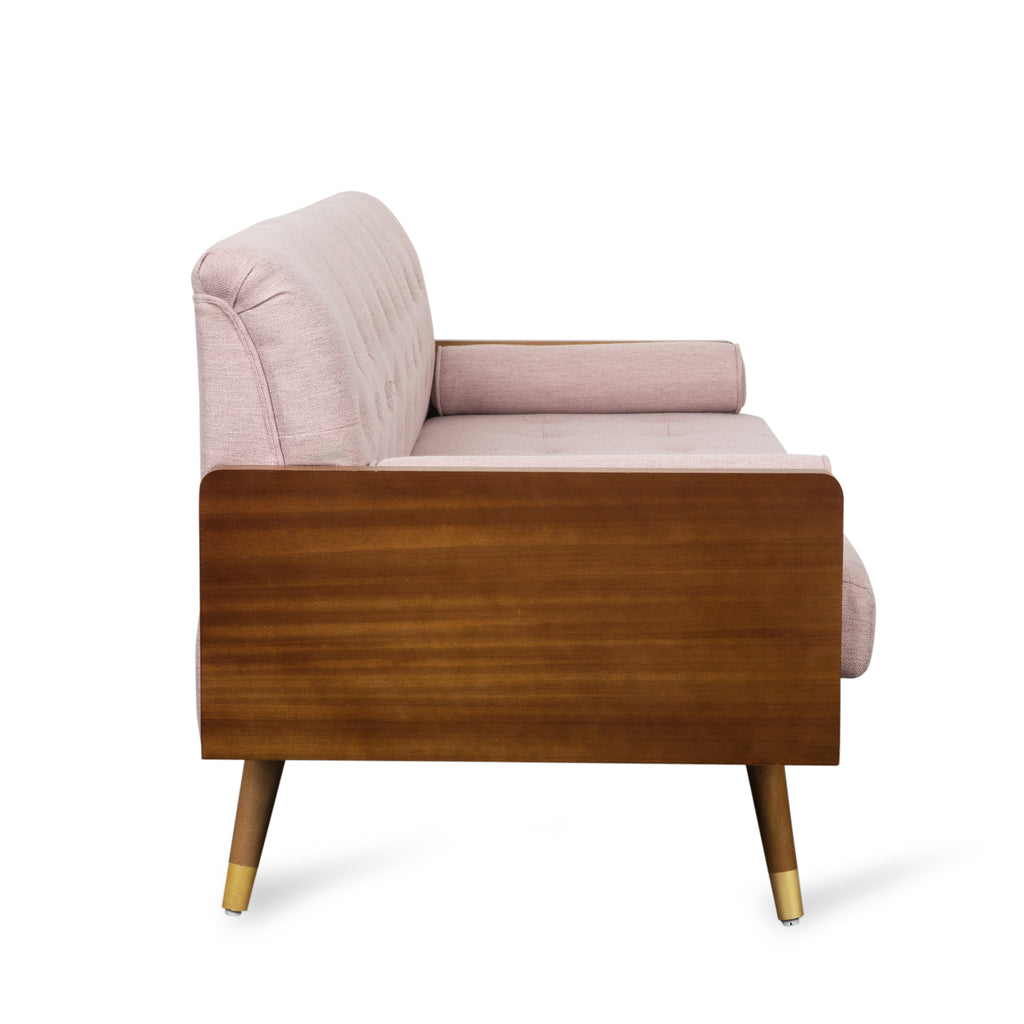 Christopher Knight Home Mid-Century Modern Tufted Fabric Sofa with Gold-Tipped Rubberwood Legs, Blush