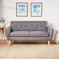 Mid-Century Modern Loveseat with Button-Tufted Waffle Stitch & Tapered Wood Legs – Compact Small-Space Sofa
