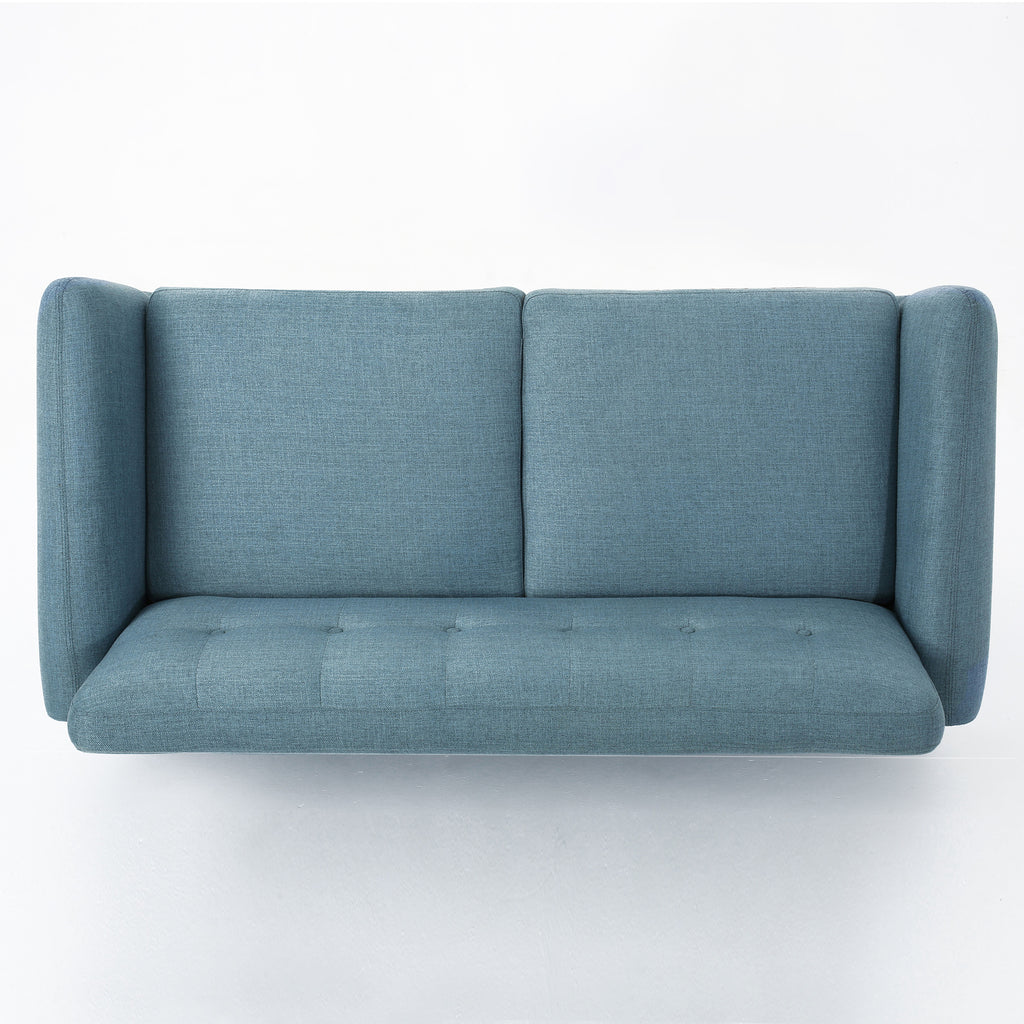 Mid-Century Modern Loveseat with Button-Tufted Waffle Stitch & Tapered Wood Legs – Compact Small-Space Sofa