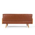 Mid-Century Modern Sofa with Button Tufting & Gold-Tipped Rubberwood Legs – Fabric Upholstered Living Room Couch