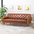 Mid-Century Modern Sofa with Button Tufting & Gold-Tipped Rubberwood Legs – Fabric Upholstered Living Room Couch