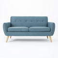 Mid-Century Modern Loveseat with Button-Tufted Waffle Stitch & Tapered Wood Legs – Compact Small-Space Sofa