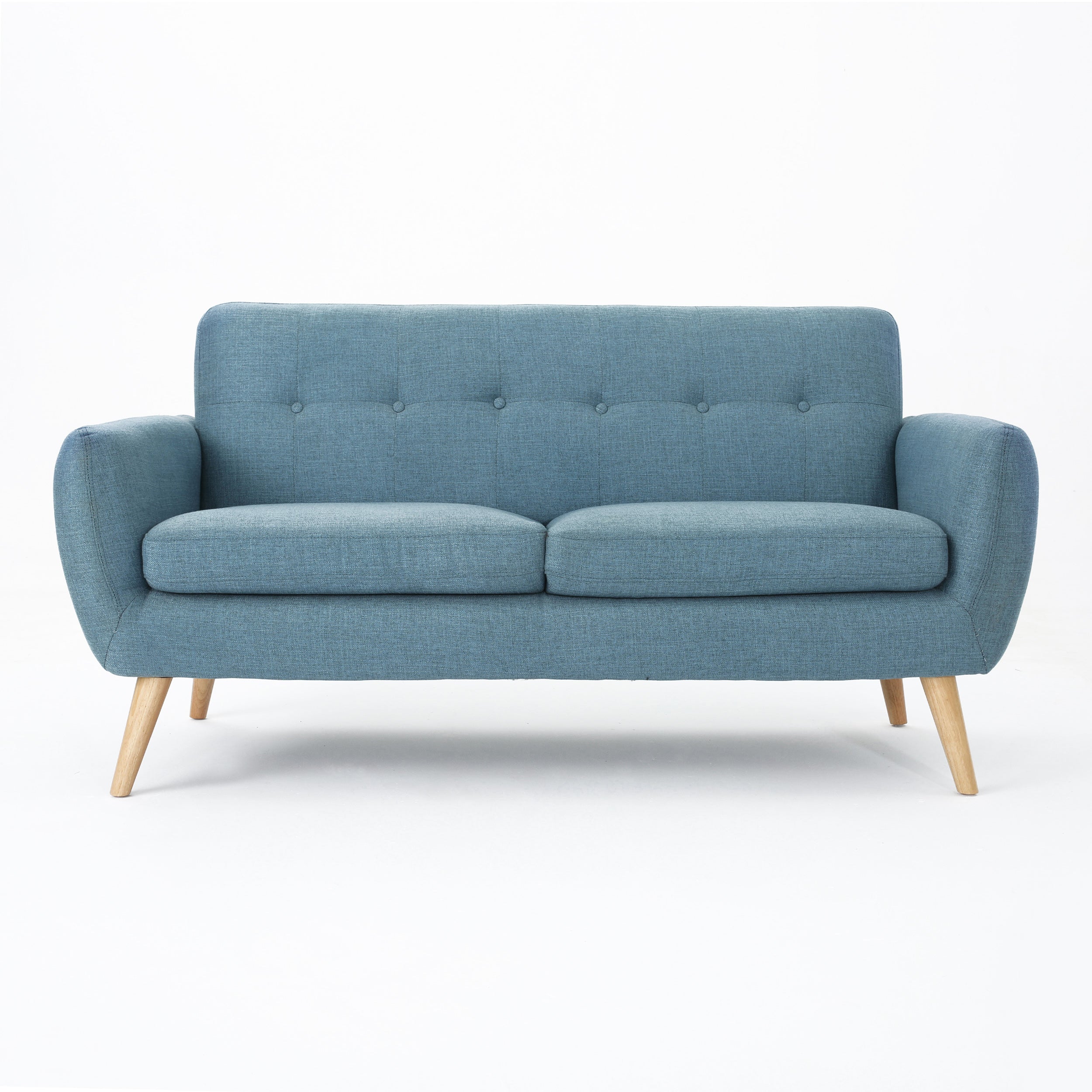 Mid-Century Modern Loveseat with Button-Tufted Waffle Stitch & Tapered Wood Legs – Compact Small-Space Sofa