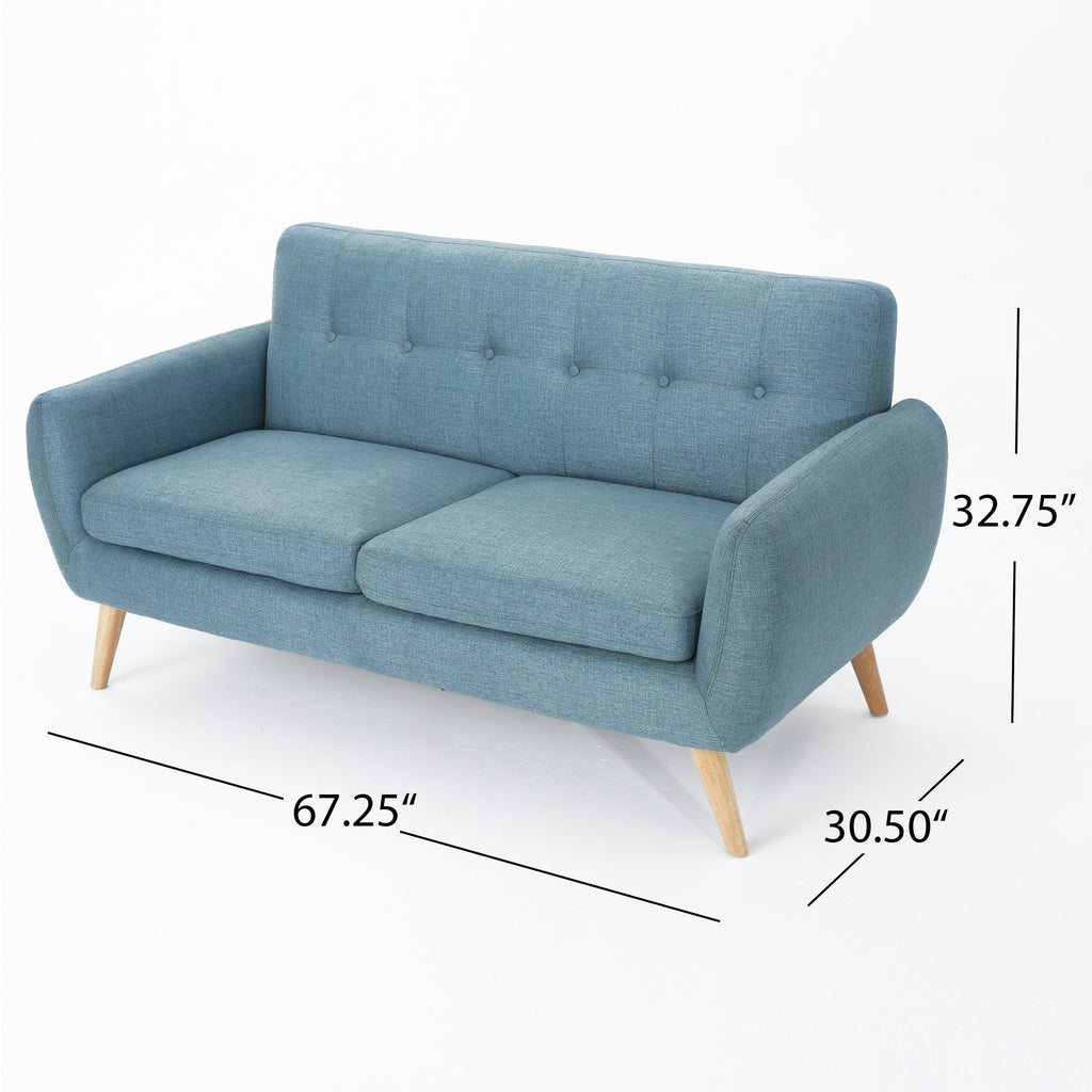 Mid-Century Modern Loveseat with Button-Tufted Waffle Stitch & Tapered Wood Legs – Compact Small-Space Sofa