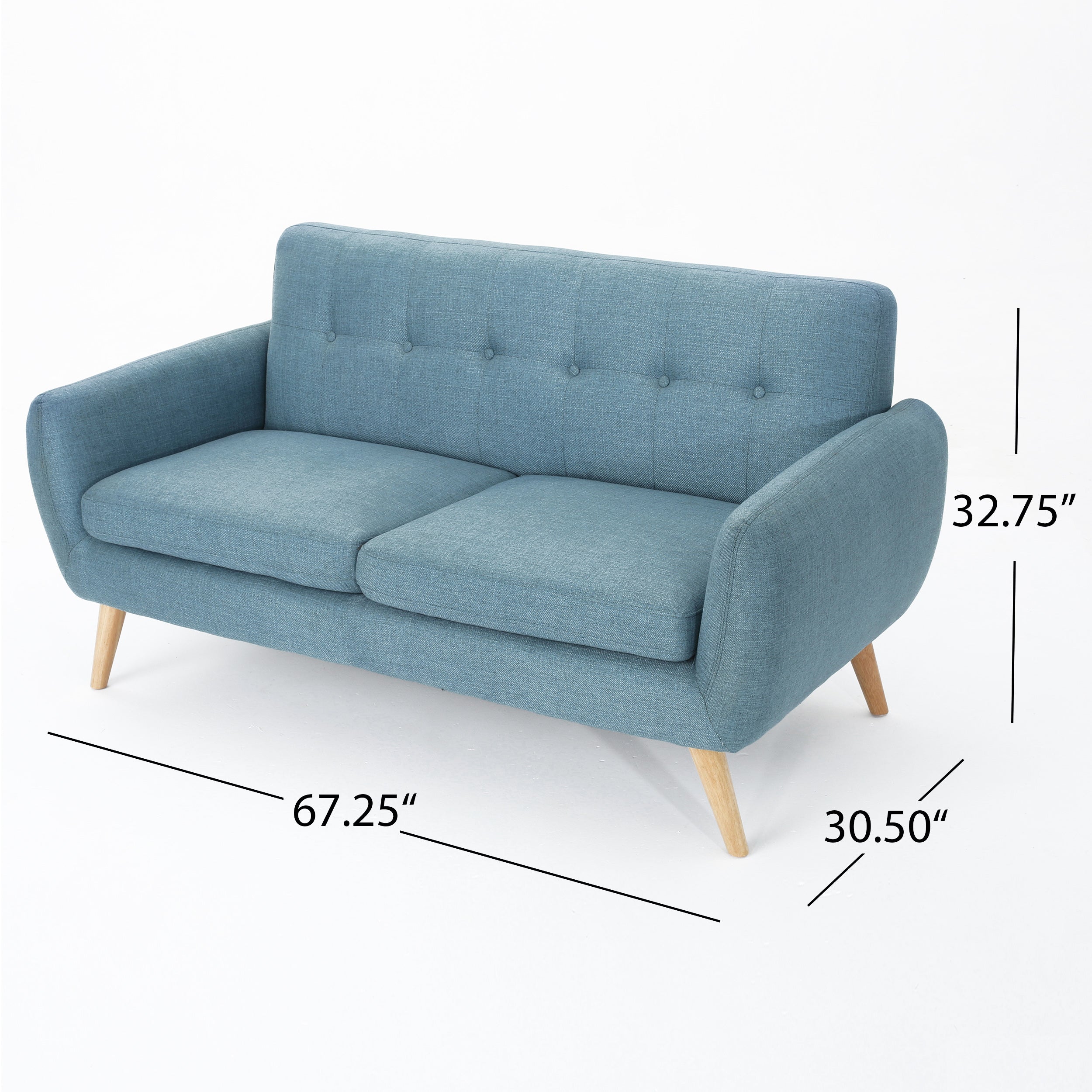 Mid-Century Modern Loveseat with Button-Tufted Waffle Stitch & Tapered Wood Legs – Compact Small-Space Sofa