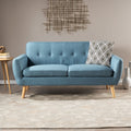 Mid-Century Modern Loveseat with Button-Tufted Waffle Stitch & Tapered Wood Legs – Compact Small-Space Sofa
