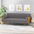 Mid-Century Modern Sofa with Button Tufting & Gold-Tipped Rubberwood Legs – Fabric Upholstered Living Room Couch