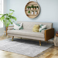 Mid-Century Modern Sofa with Button Tufting & Gold-Tipped Rubberwood Legs – Fabric Upholstered Living Room Couch