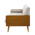 Mid-Century Modern Sofa with Button Tufting & Gold-Tipped Rubberwood Legs – Fabric Upholstered Living Room Couch