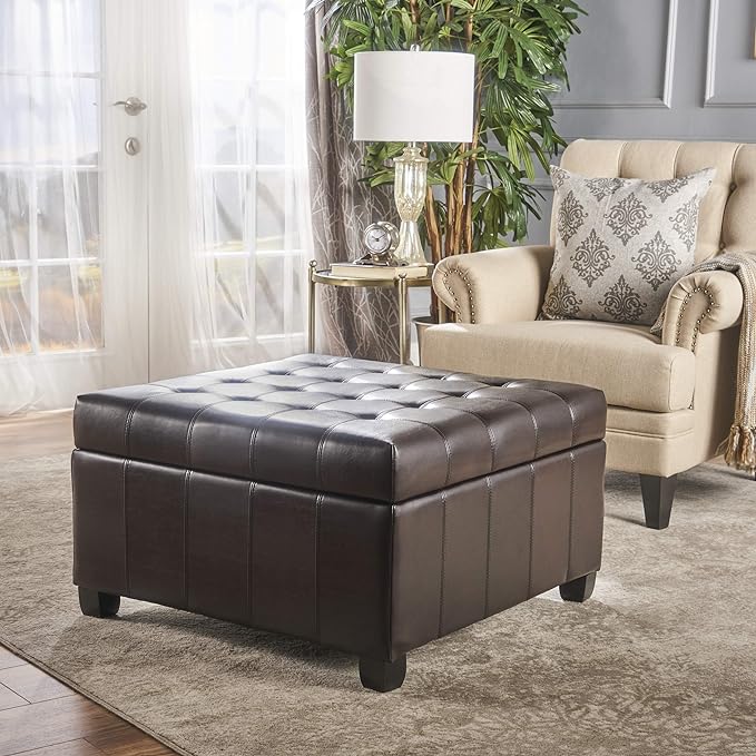 Tufted Square Storage Ottoman with Soft-Closing Hinges & Upholstered Lid
