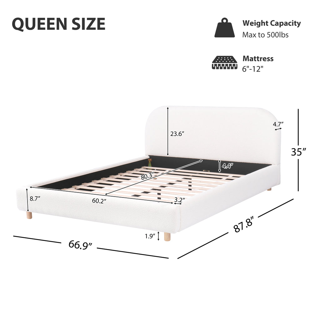 Christopher Knight Home Luxury Boucle Upholstered Queen Bed Frame with Headboard & Wooden Slats
