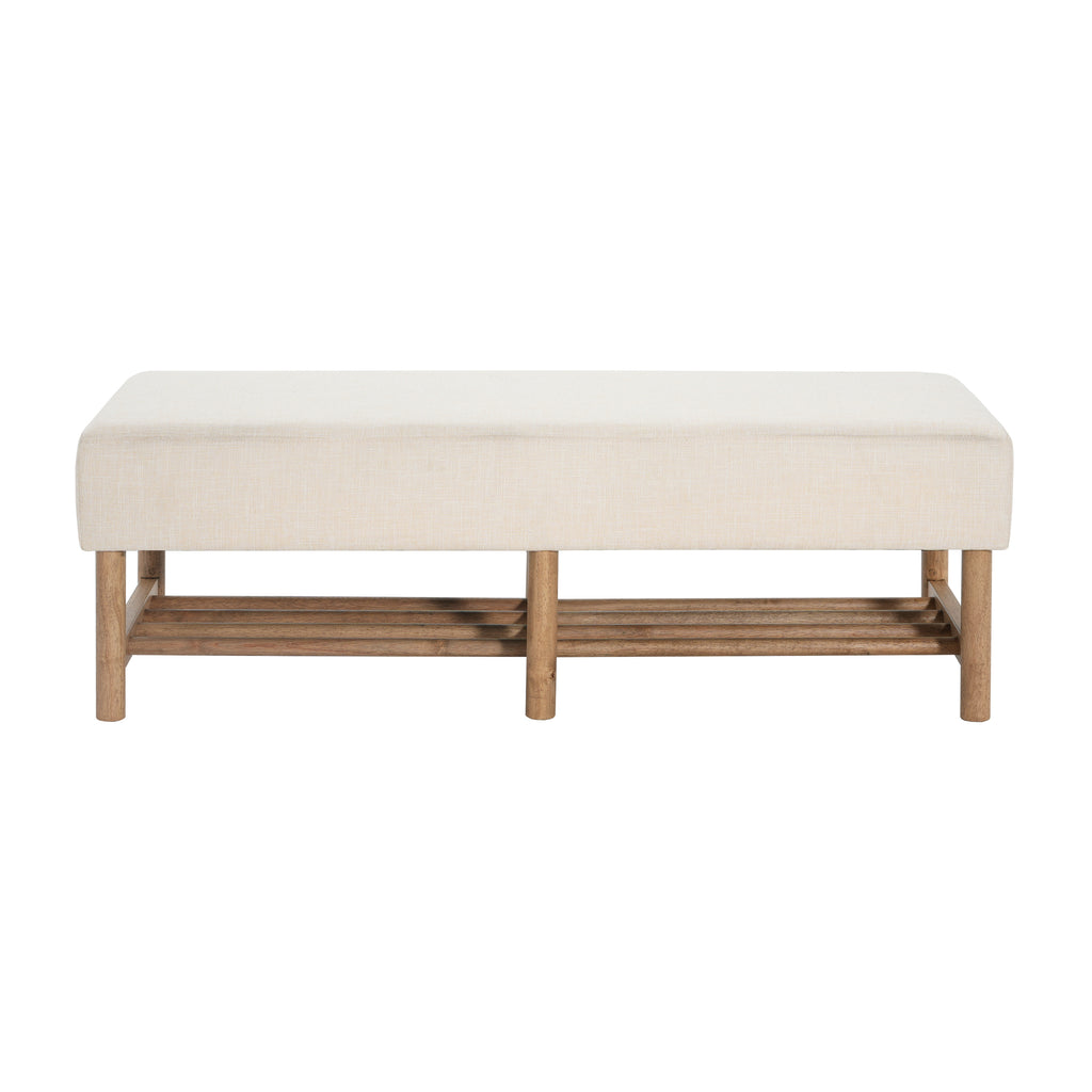 Christopher Knight Home Rectangular Linen Ottoman Bench – Upholstered Seat with Wood Legs & Open Shelf