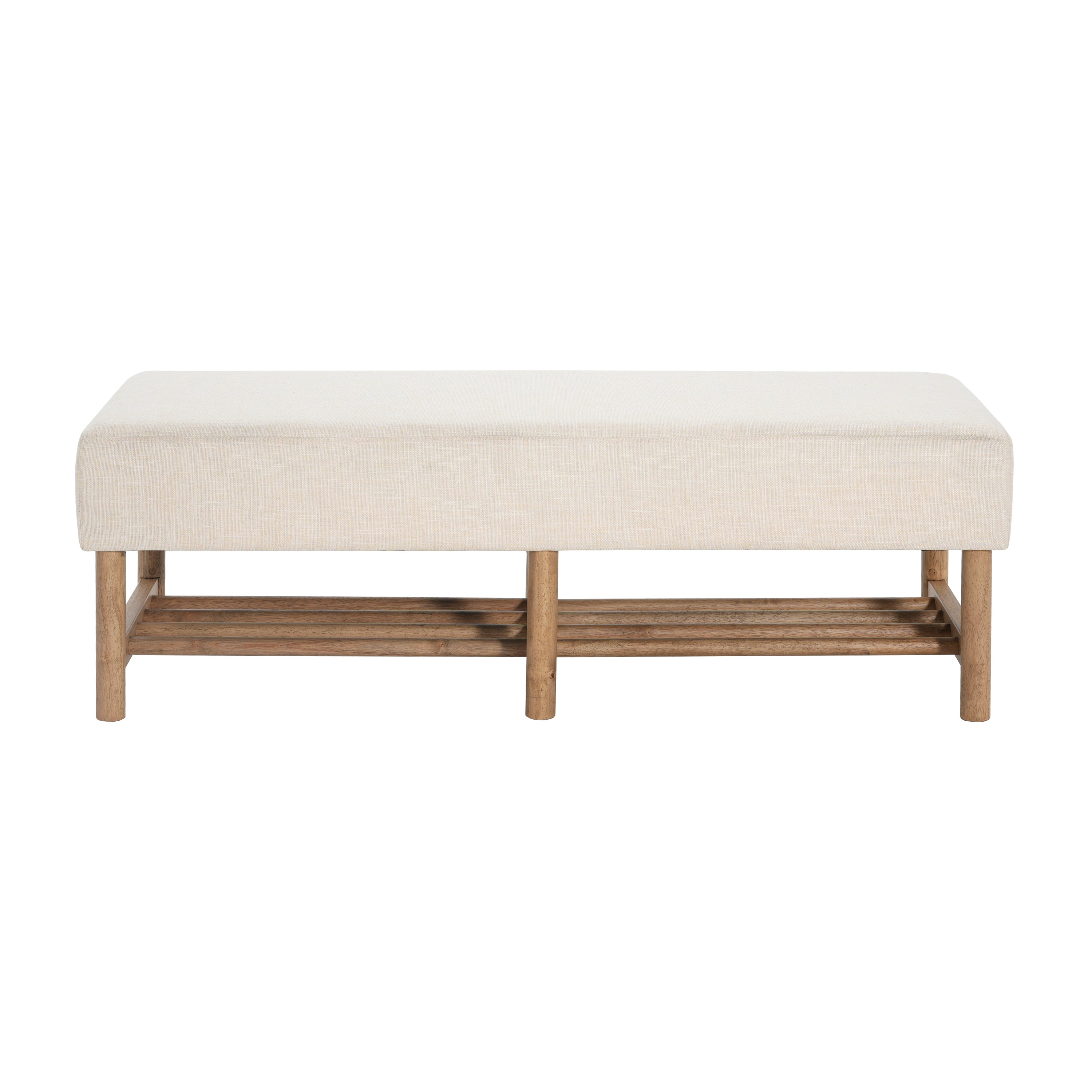 Christopher Knight Home Rectangular Linen Ottoman Bench – Upholstered Seat with Wood Legs & Open Shelf