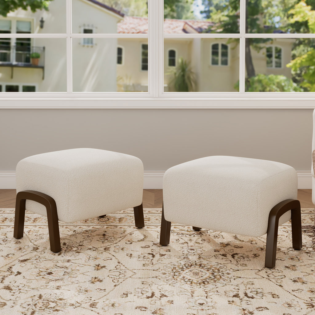 Boucle Storage Ottoman with Solid Wood Legs – Modern Upholstered Footrest & Accent Bench