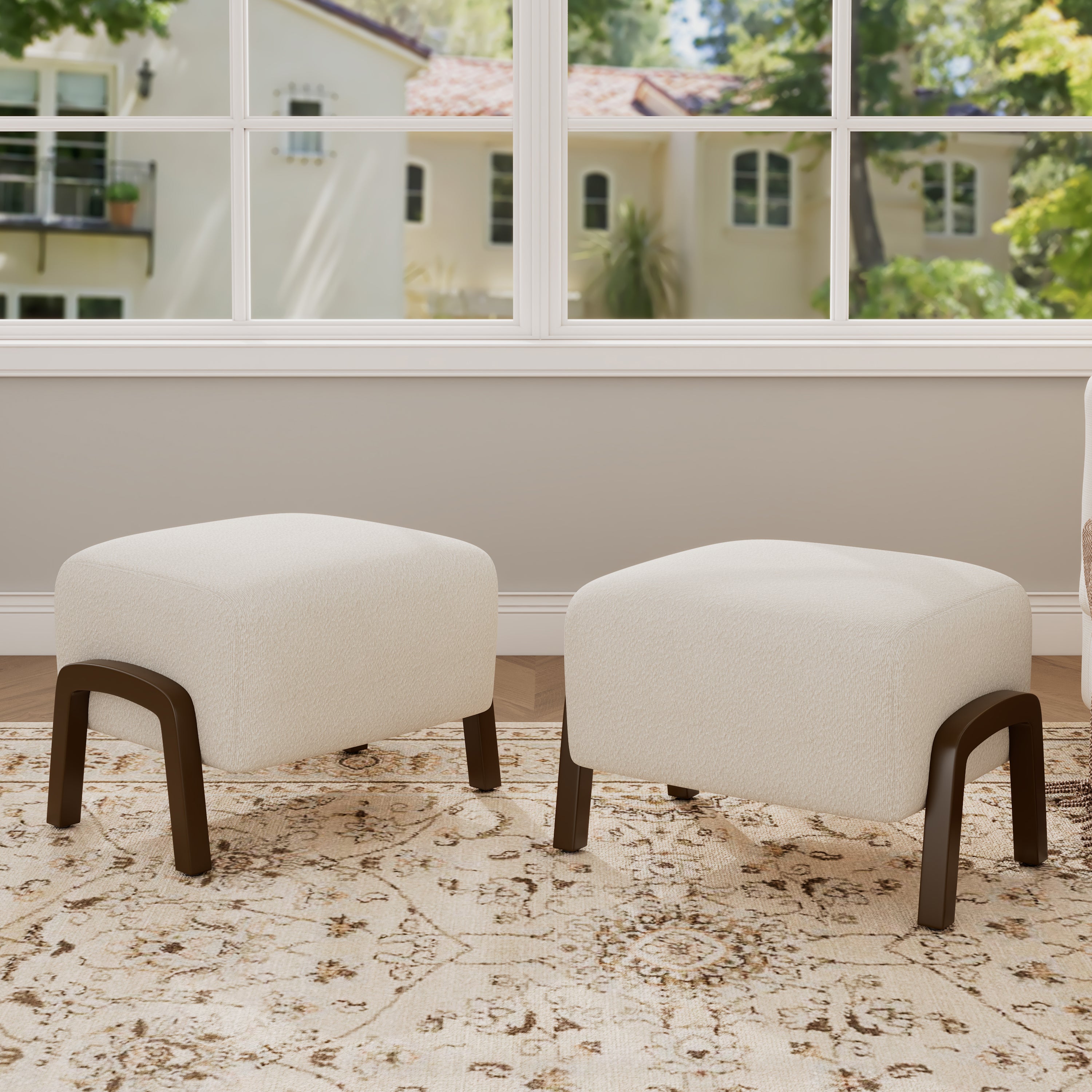 Boucle Storage Ottoman with Solid Wood Legs – Modern Upholstered Footrest & Accent Bench