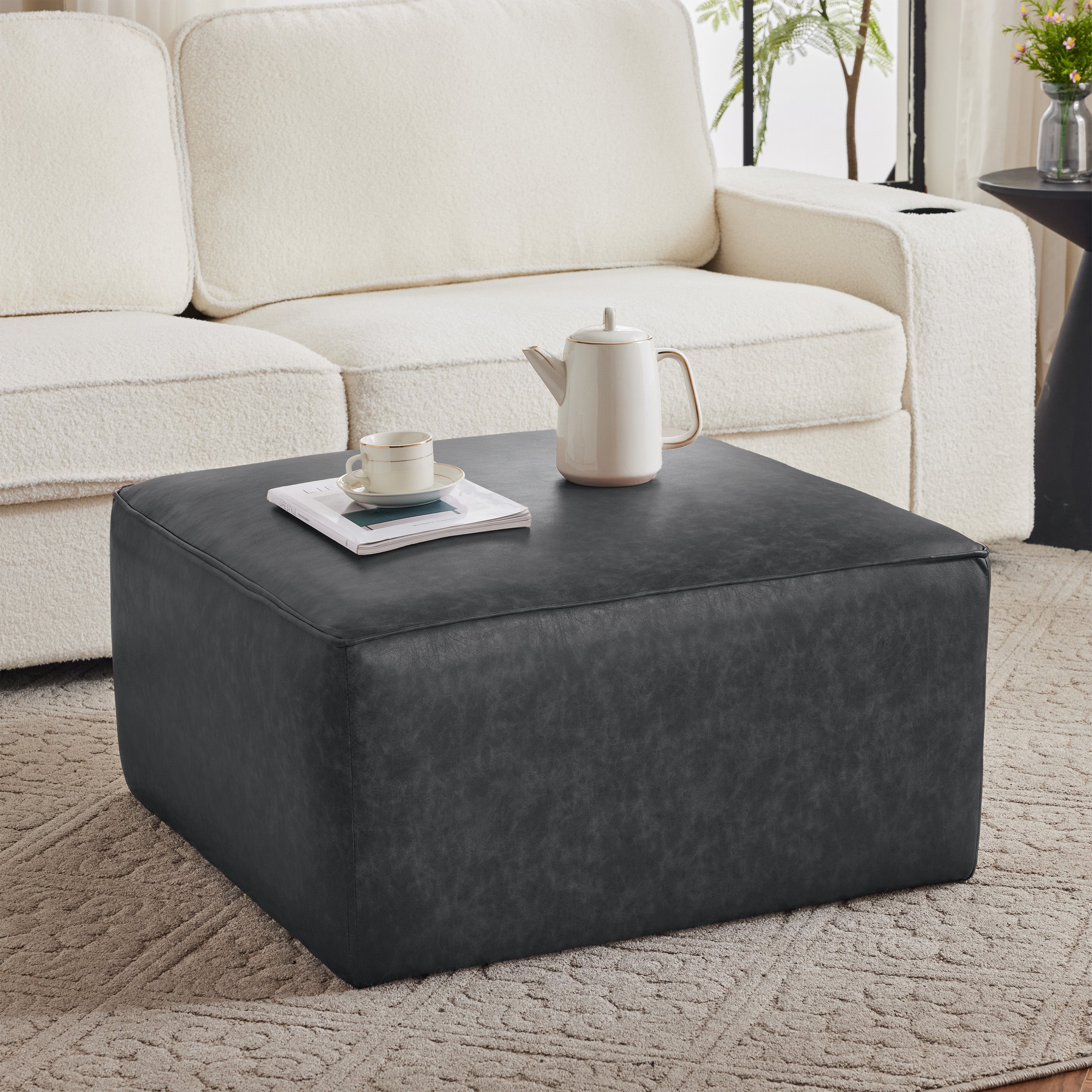 Christopher Knight Home Modern Faux Leather Sectional Ottoman – Modular Square Living Room Footrest