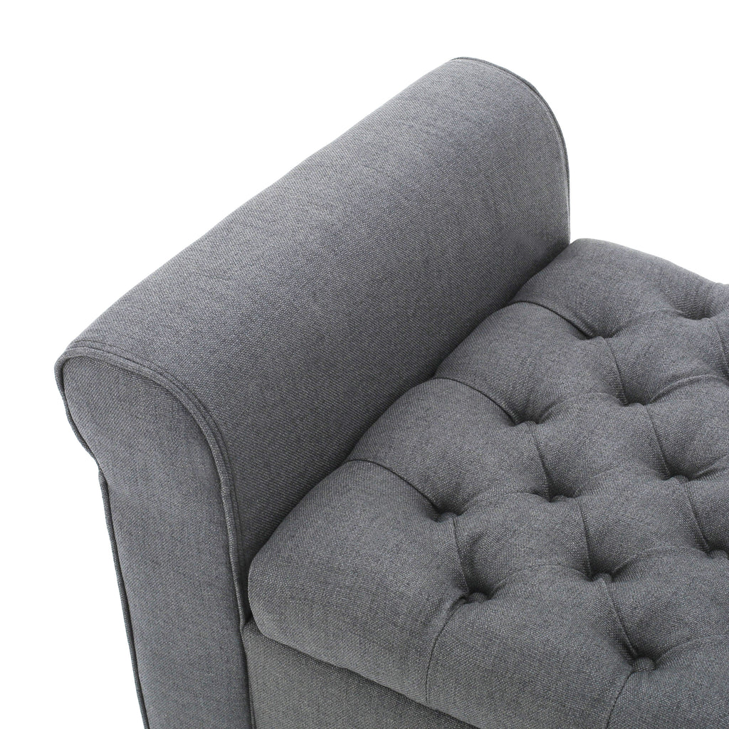 Contemporary Storage Ottoman Bench – Button-Tufted Diamond Stitch, Rolled Arms & Hidden Storage, 50” W
