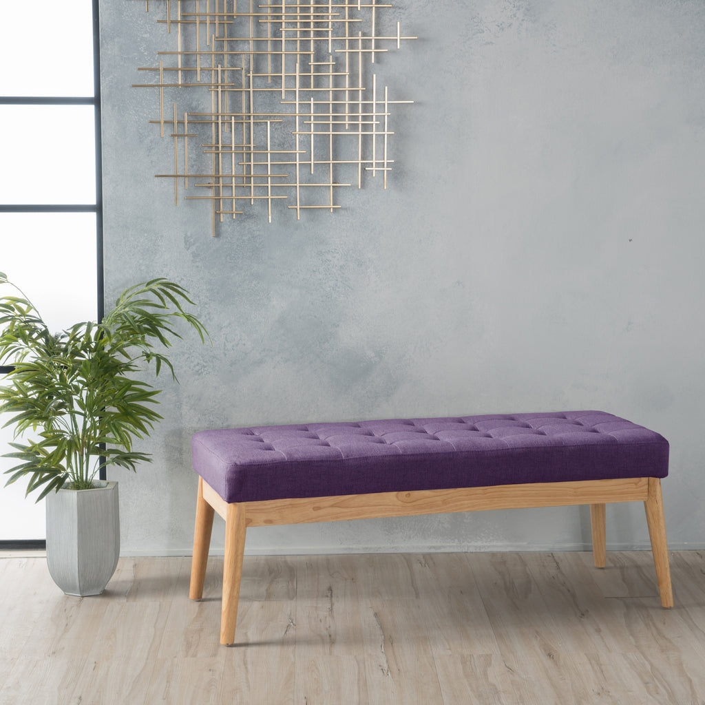 Christopher Knight Home Mid-Century Modern Tufted Upholstered Bench with Birch Wood Legs