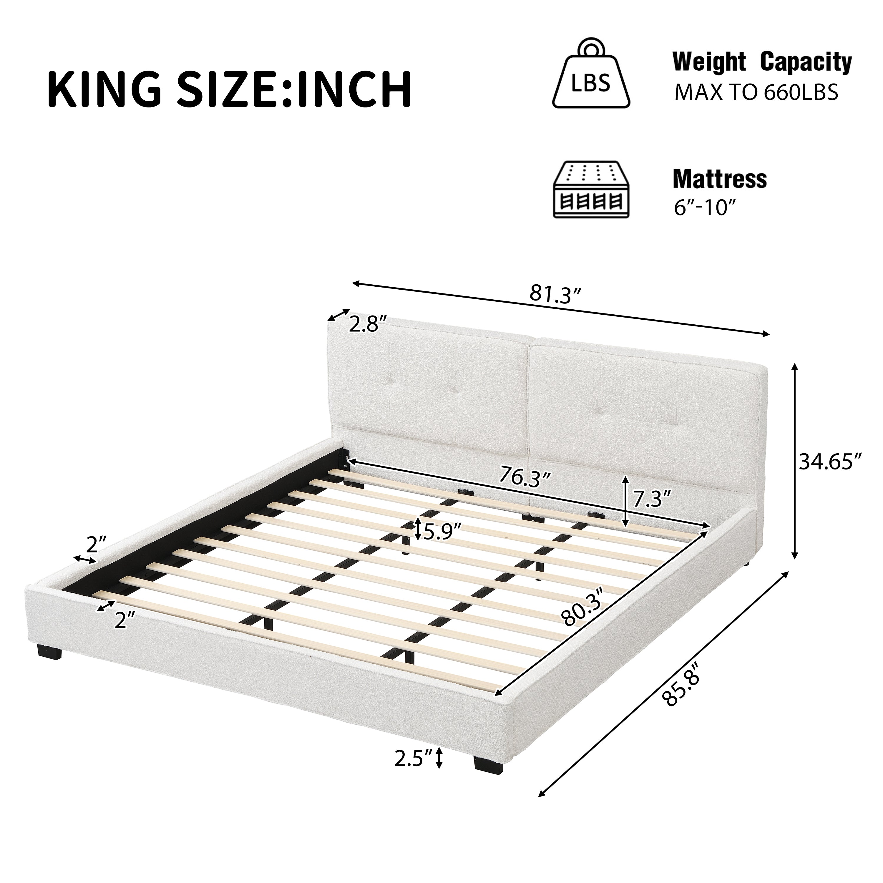 Christopher Knight Home Modern Boucle Upholstered Platform Bed with Tufted Headboard,King