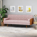 Christopher Knight Home Mid-Century Modern Tufted Fabric Sofa with Gold-Tipped Rubberwood Legs, Blush