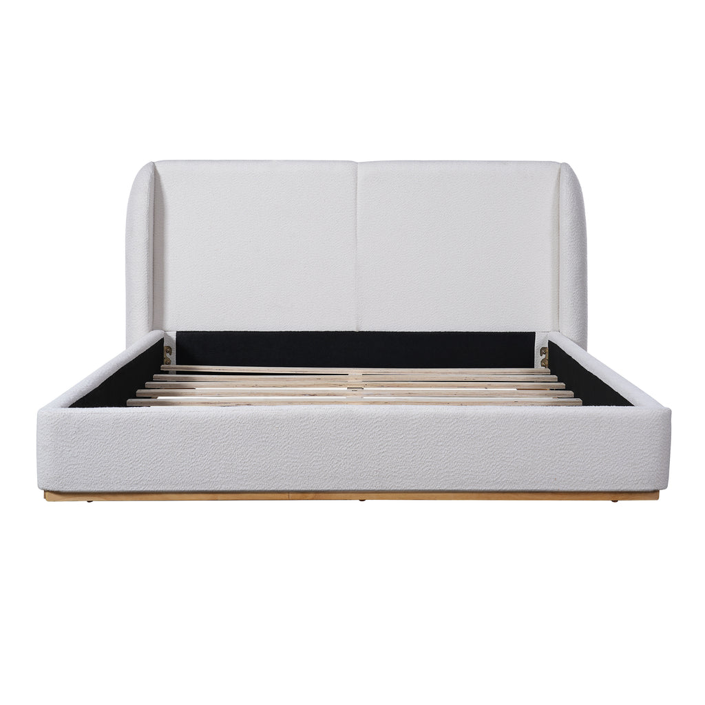 Christopher Knight Home Modern Boucle Upholstered Platform Bed with Solid Wood Base & Wingback Headboard