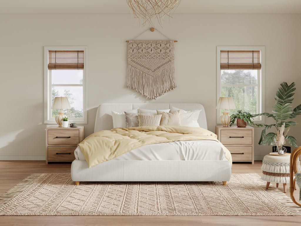 Christopher Knight Home Cotton Linen Upholstered Platform Bed with Solid Wood Legs & Metal Support Frame