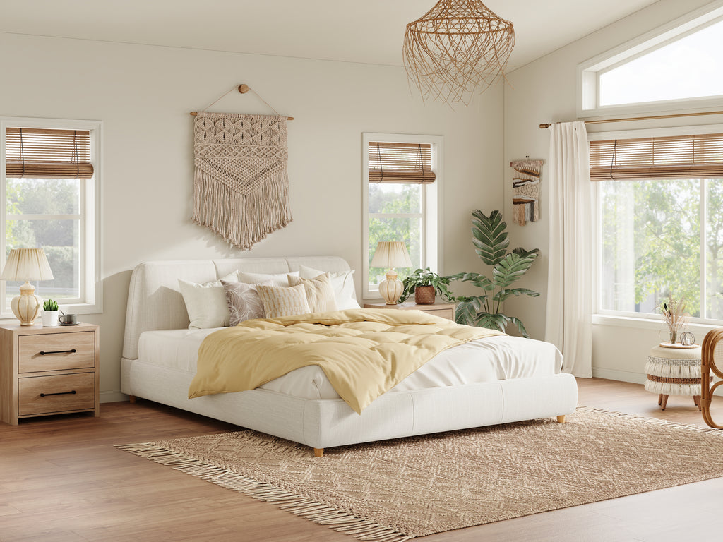 Christopher Knight Home Cotton Linen Upholstered Platform Bed with Solid Wood Legs & Metal Support Frame