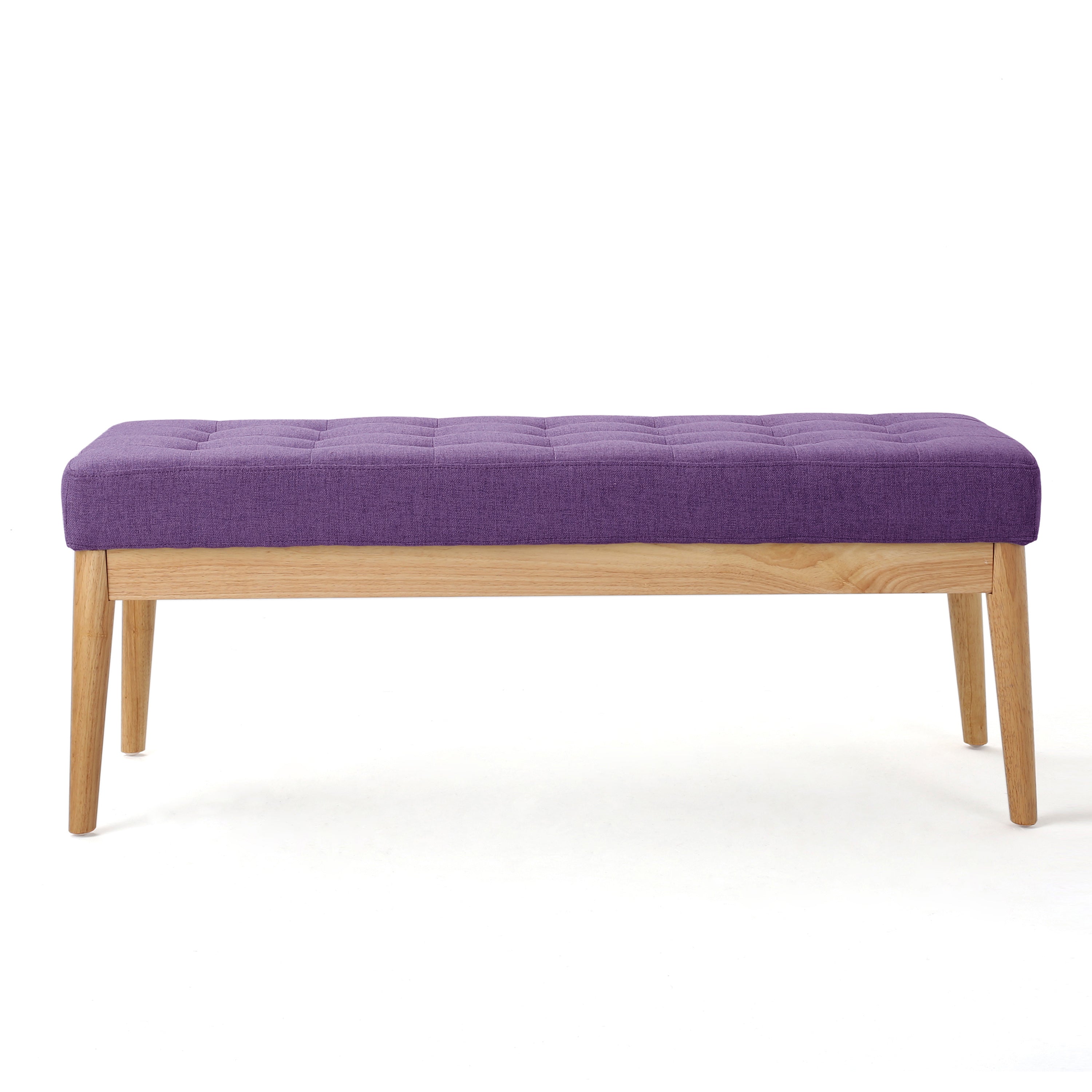 Christopher Knight Home Mid-Century Modern Tufted Upholstered Bench with Birch Wood Legs