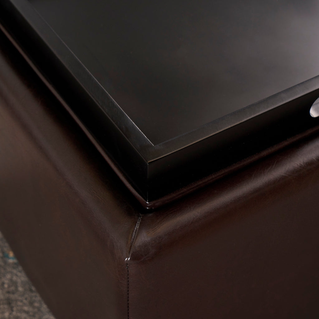 Christopher Knight Home Brown Leather Tray Storage Ottoman – Rectangular Coffee Table Bench with Hidden Storage
