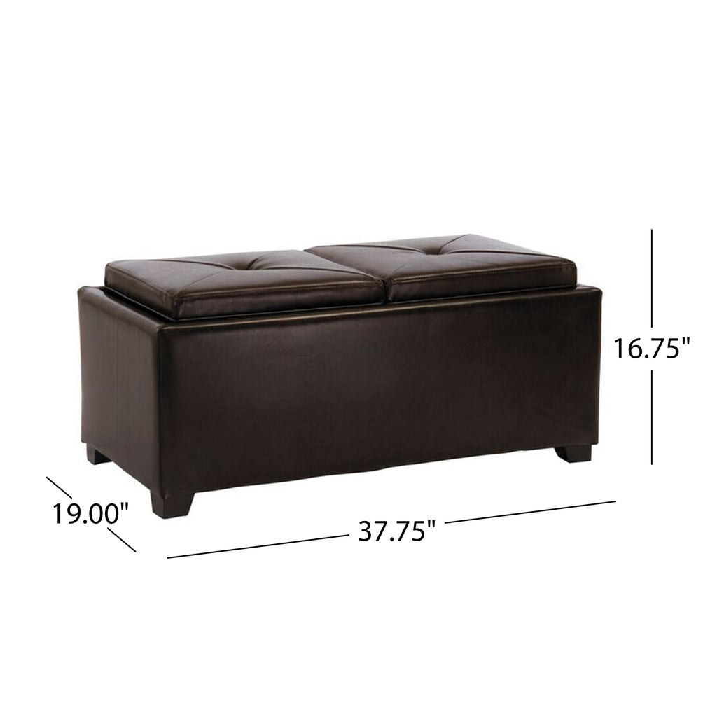 Christopher Knight Home Brown Leather Tray Storage Ottoman – Rectangular Coffee Table Bench with Hidden Storage