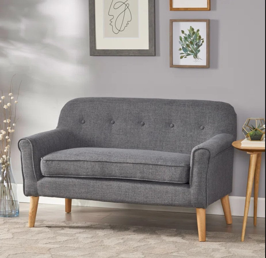 Modern Upholstered Loveseat with Rubberwood Legs – Compact 2-Seater Sofa