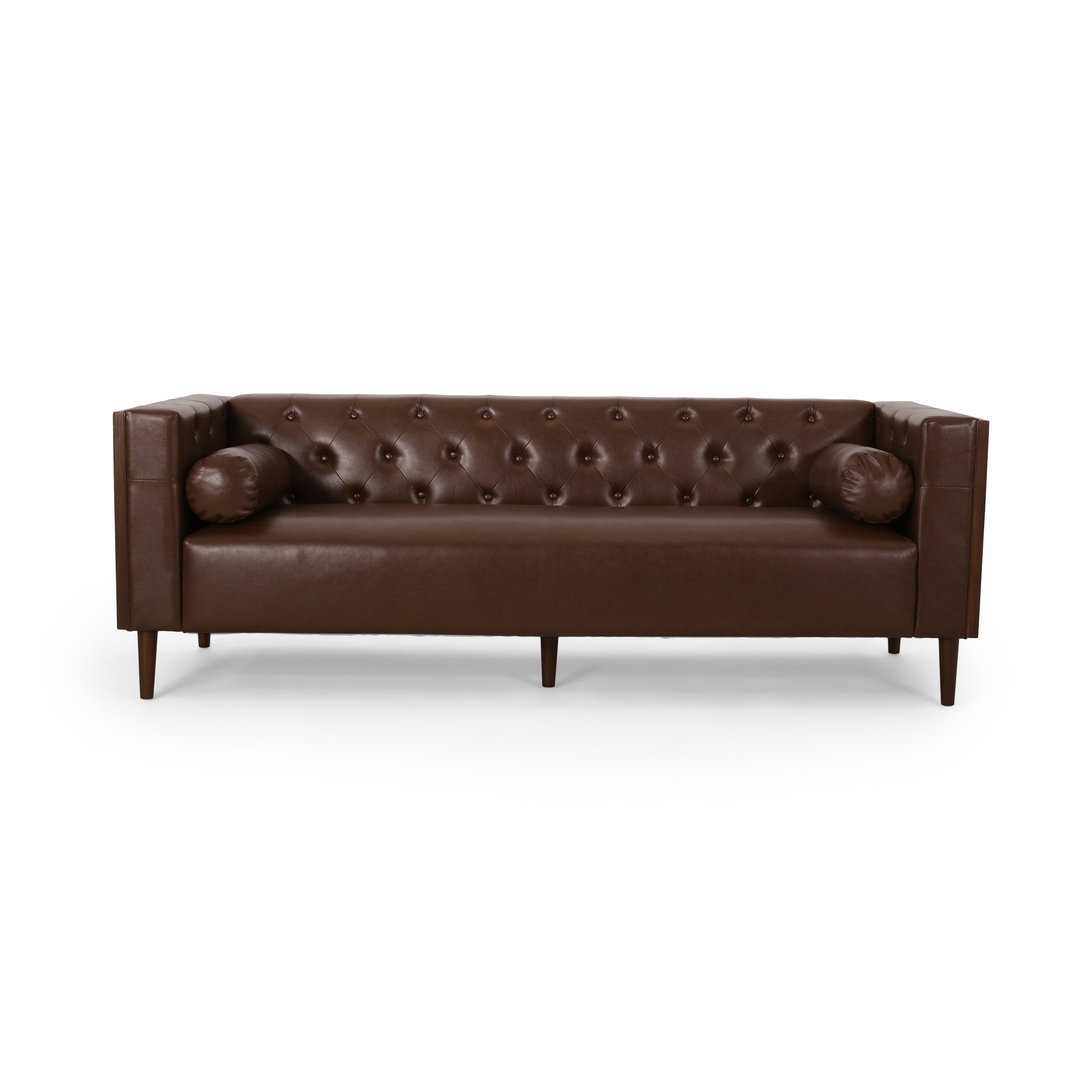 Contemporary Sofa with Diamond Tufting & Wood-Like Accents – Deep Seating Modern Upholstered Couch