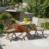 GDFStudio Rabion Outdoor Acacia Wood Folding 25" Bistro Table, Gray