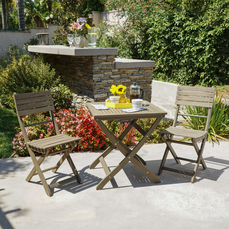 GDFStudio Rabion Outdoor Acacia Wood Folding 25" Bistro Table, Gray