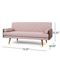 Christopher Knight Home Mid-Century Modern Tufted Fabric Sofa with Gold-Tipped Rubberwood Legs, Blush