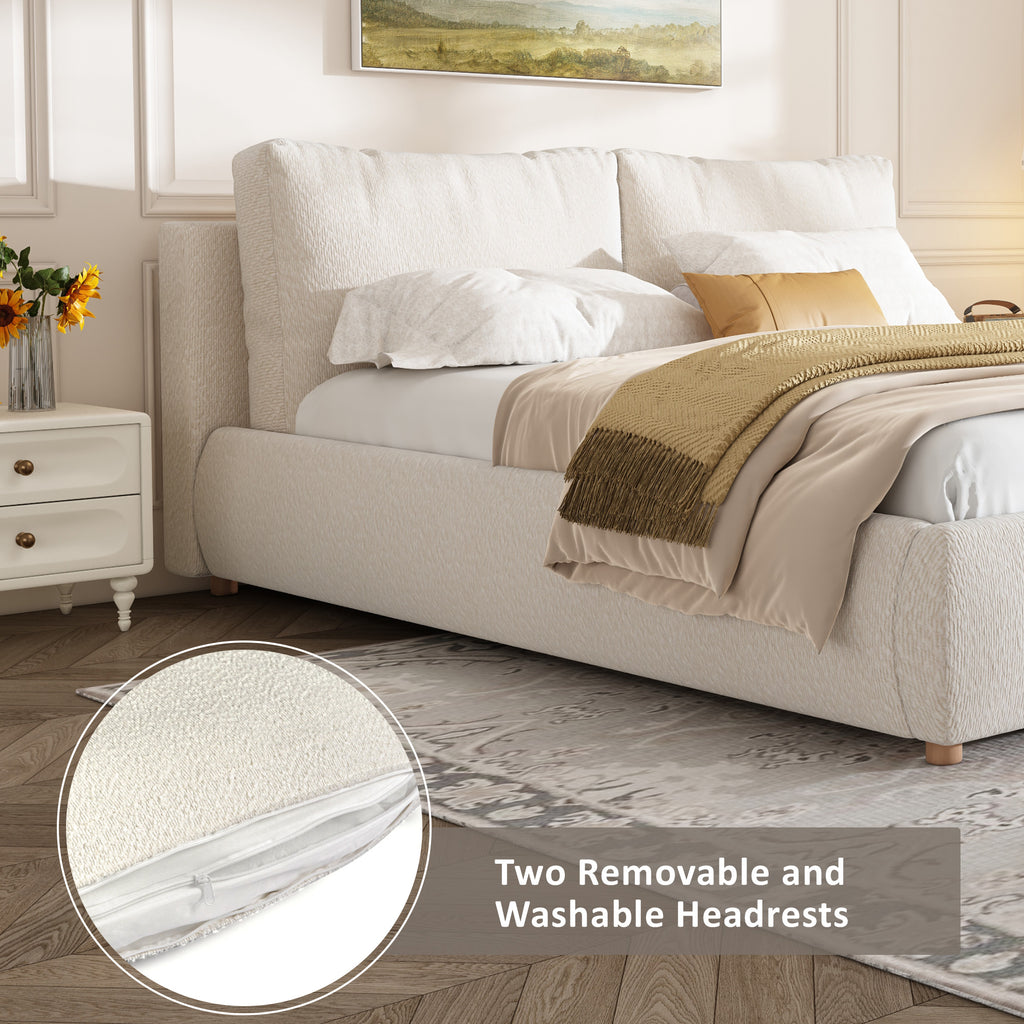 Christopher Knight Home Modern Boucle Upholstered Platform Bed with Pillow Headboard