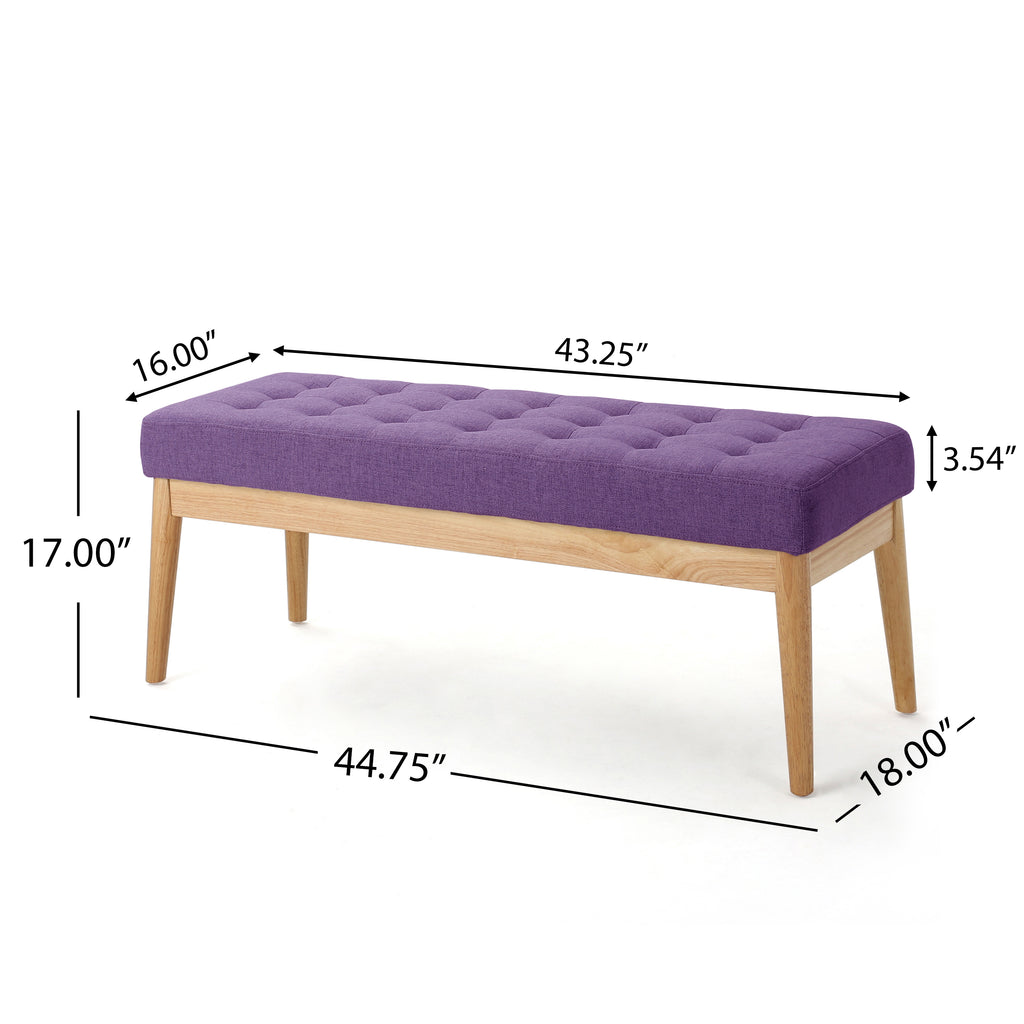 Christopher Knight Home Mid-Century Modern Tufted Upholstered Bench with Birch Wood Legs