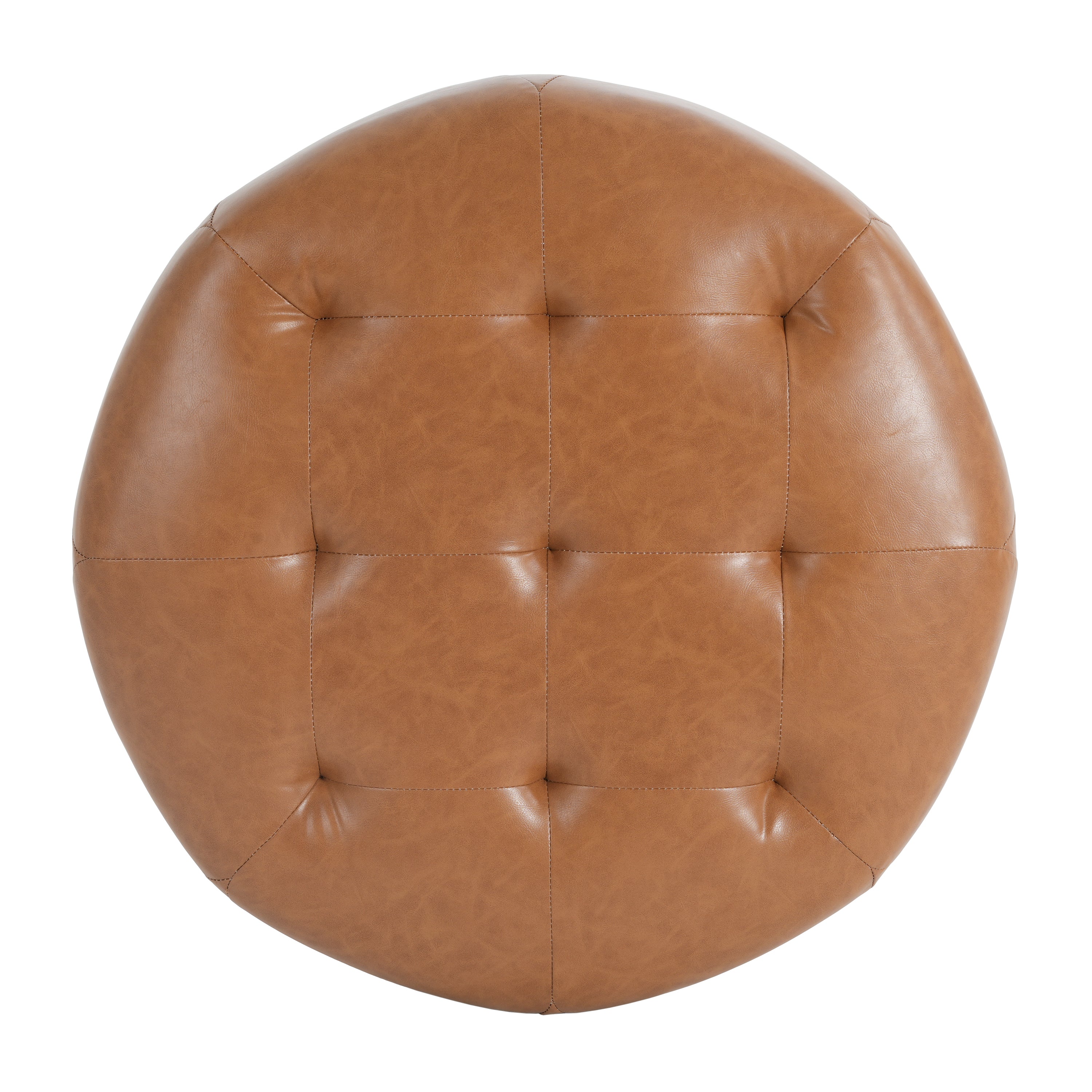Christopher Knight Home Faux Leather Round Ottoman with Button Tufted PU Upholstery & Birch Wood Legs – Footstool and Extra Seating