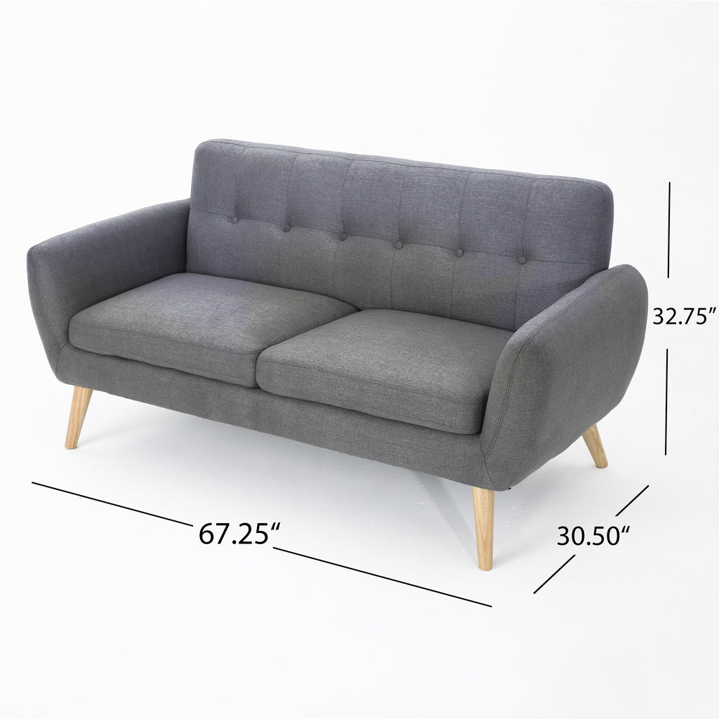 Mid-Century Modern Loveseat with Button-Tufted Waffle Stitch & Tapered Wood Legs – Compact Small-Space Sofa