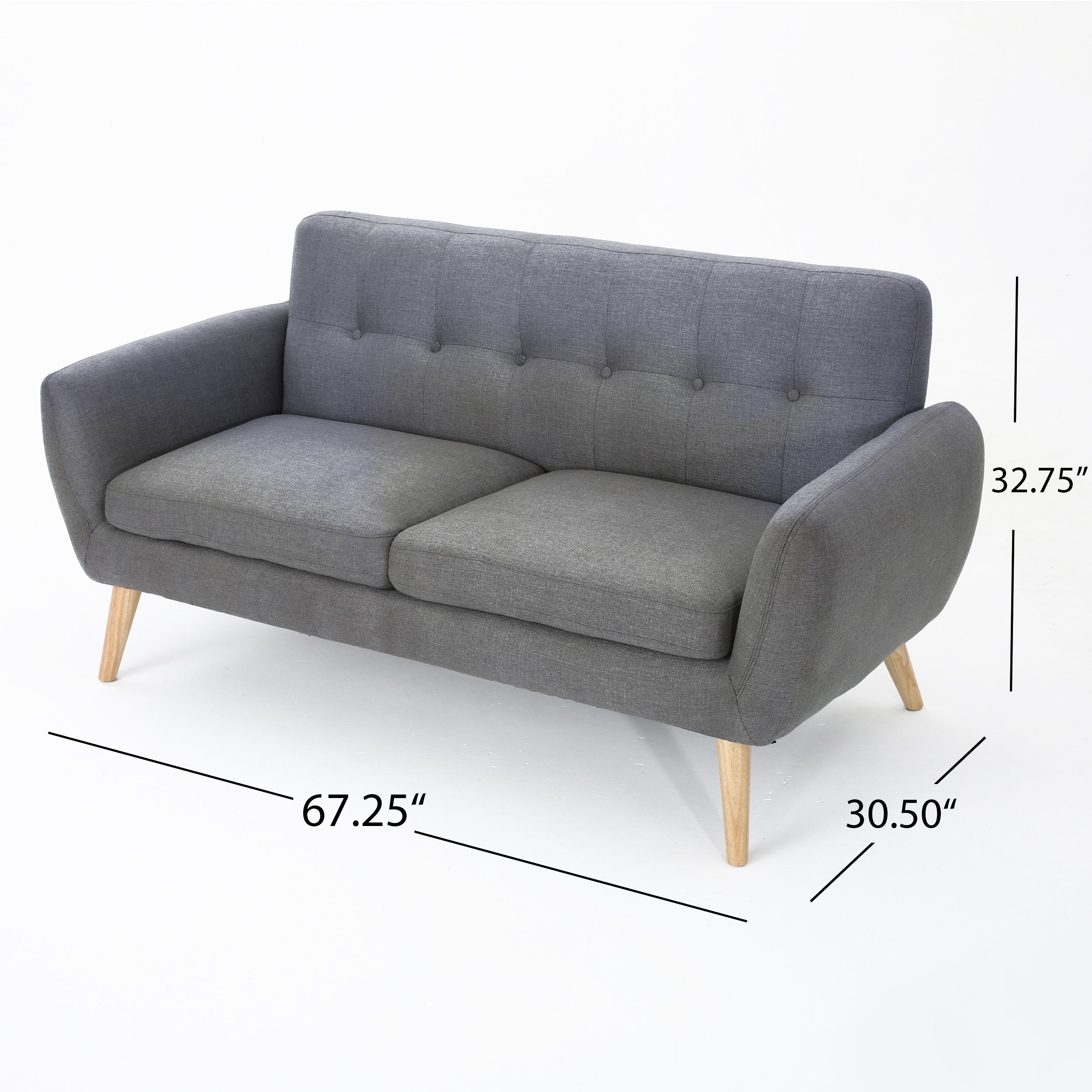 Mid-Century Modern Loveseat with Button-Tufted Waffle Stitch & Tapered Wood Legs – Compact Small-Space Sofa