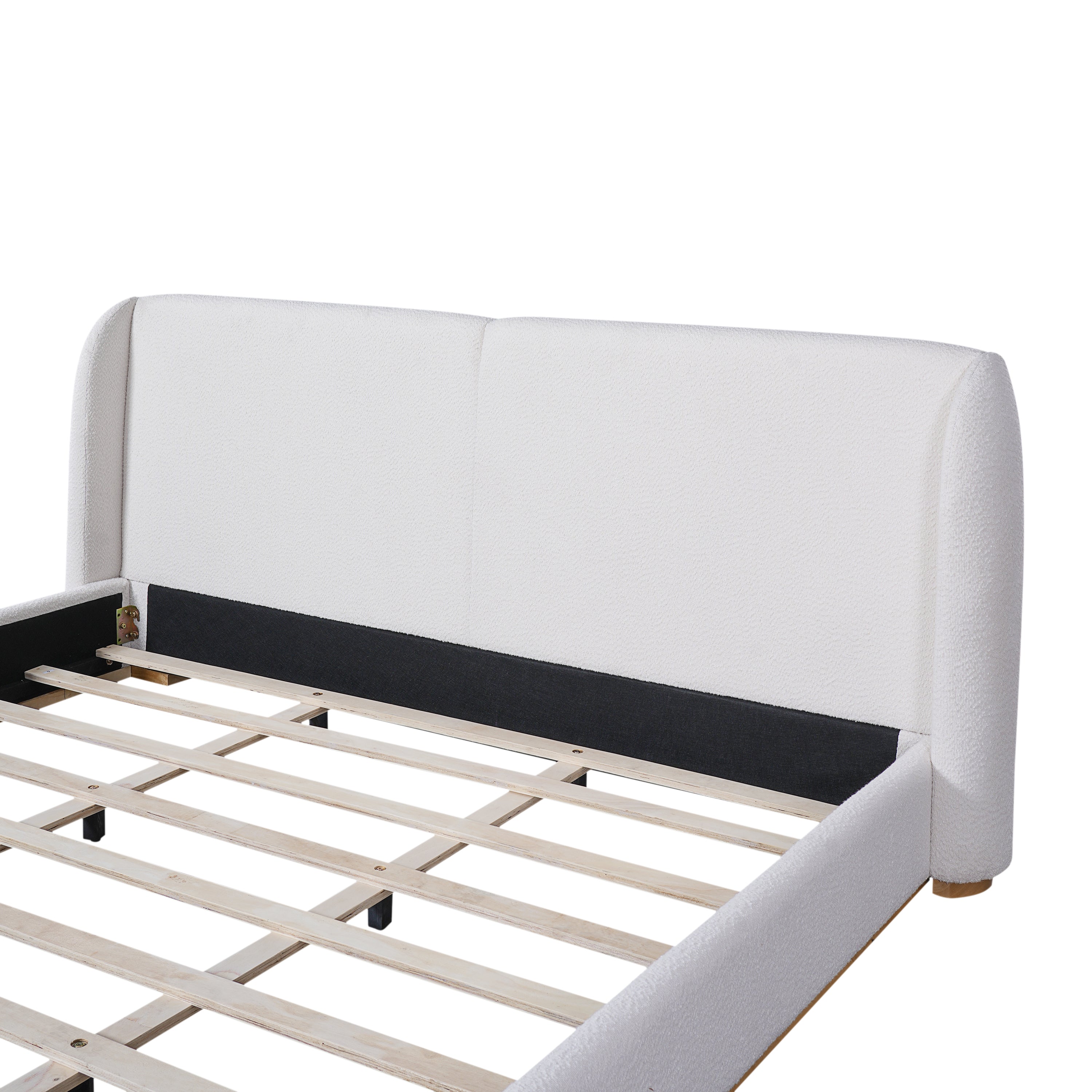 Christopher Knight Home Modern Boucle Upholstered Platform Bed with Solid Wood Base & Wingback Headboard