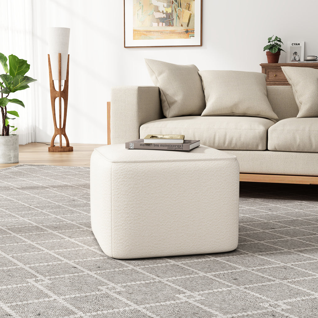 Christopher Knight Home Boucle Round Ottoman with Soft Upholstered Cushion – Modern Footrest & Living Room Accent Stool